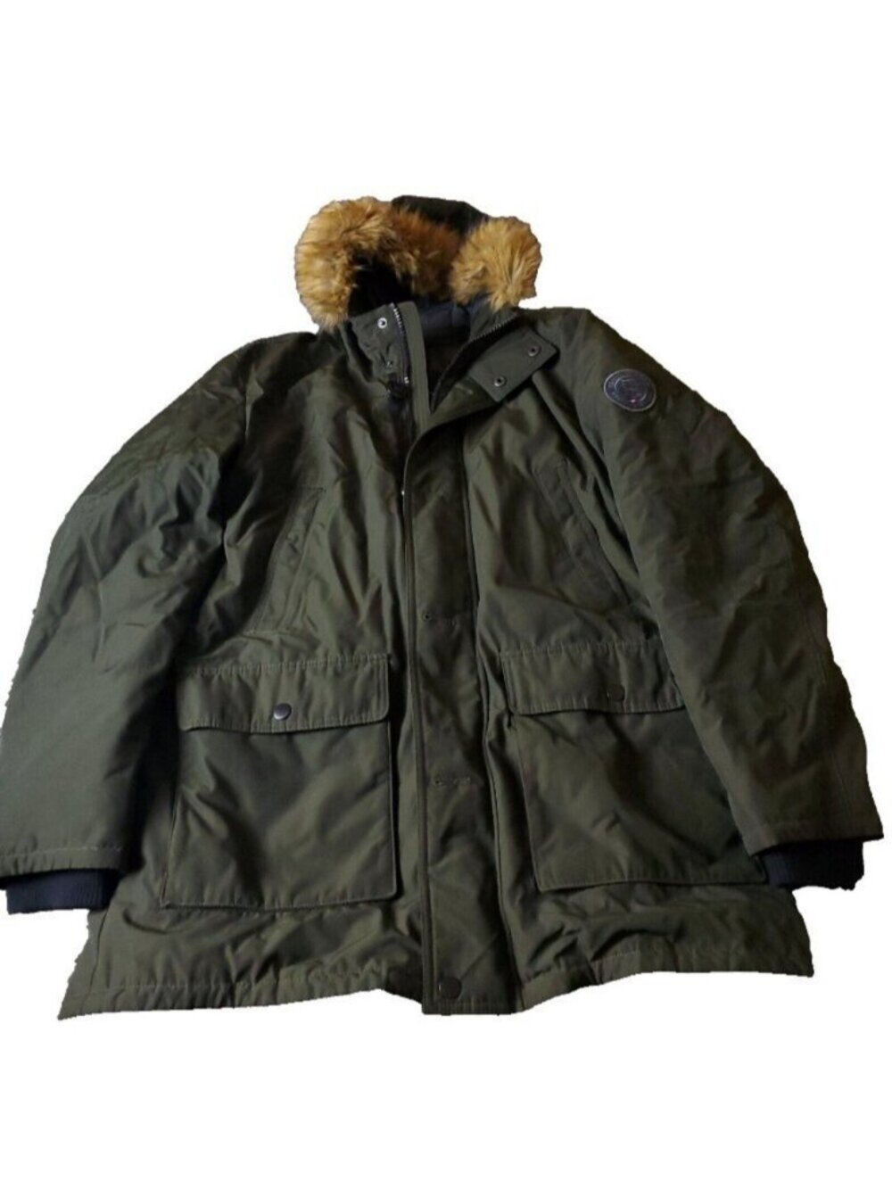 Tommy Hilfiger Parka Jacket Mens XL Green Polyester Hood Cargo Pocket Dark